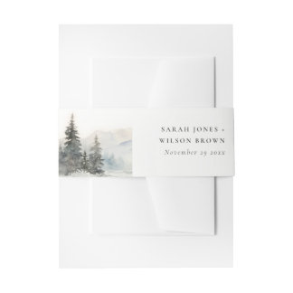Dusky Winter Snow Mountain Landscape Wedding Invitation Belly Band