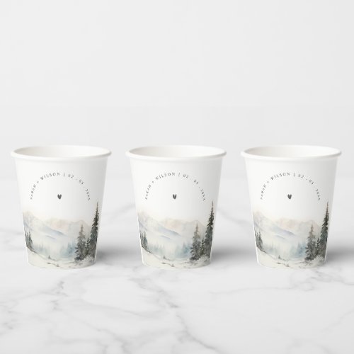 Dusky Winter Snow Mountain Landscape Wedding Paper Cups