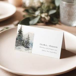 Dusky Winter Snow Mountain Landscape Wedding Place Card