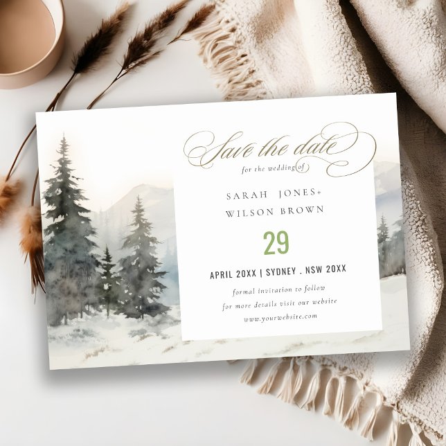 Dusky Winter Snow Mountain Landscape Wedding Save The Date (Creator Uploaded)
