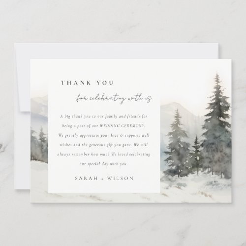 Dusky Winter Snow Mountain Landscape Wedding Thank You Card