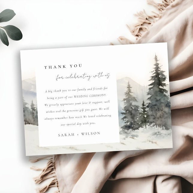 Dusky Winter Snow Mountain Landscape Wedding Thank You Card (Creator Uploaded)