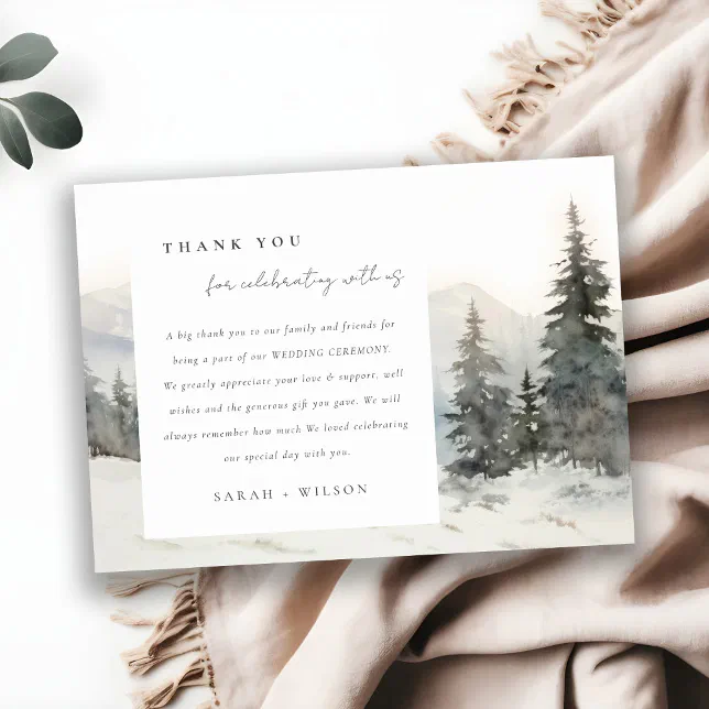 Dusky Winter Snow Mountain Landscape Wedding Thank You Card | Zazzle