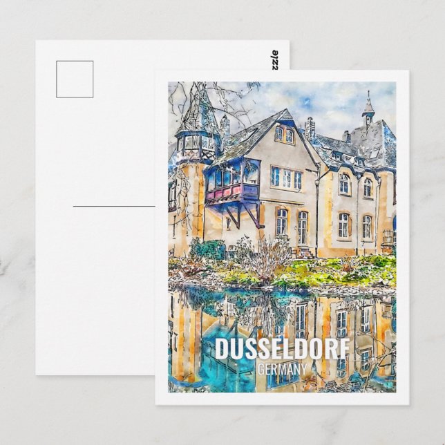 Dusseldorf Germany Famous Travel Place Watercolor Postcard (Front/Back)