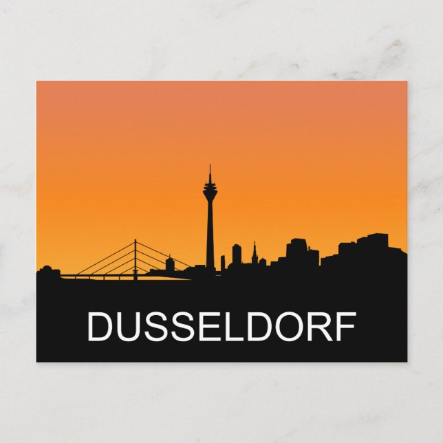 Dusseldorf silhouette, summer sunset illustration postcard (Front)