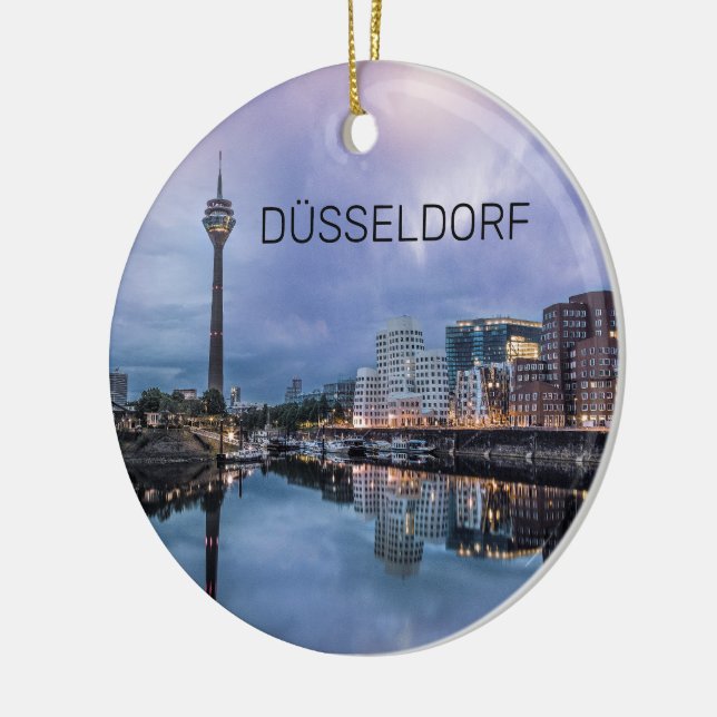 Dusseldorf Skyline Germany Holiday Sunset Souvenir Ceramic Ornament (Left)
