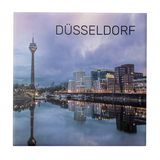Dusseldorf Skyline Germany Holiday Sunset Souvenir Ceramic Tile (Front)
