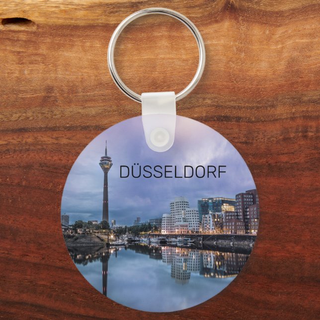 Dusseldorf Skyline Germany Holiday Sunset Souvenir Keychain (Front)