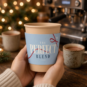 Dust Blue Red Ribbon The Perfect Blend Monogram Coffee Cup Sleeve