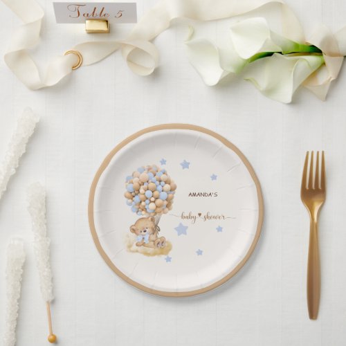 Dust blue stars and bear balloons  paper plates