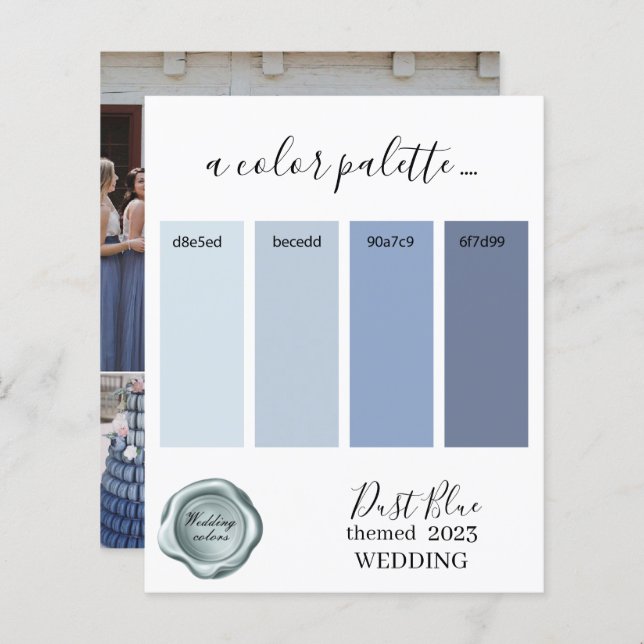 Dust Blue Wedding colors Palette Card 2023 (Front/Back)