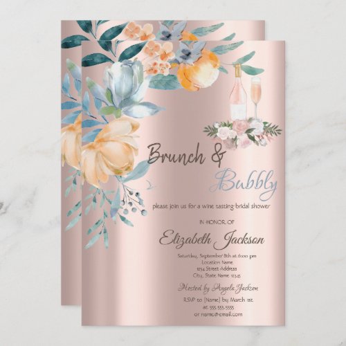  Dust Brunch RosesWineRose Gold Bridal Shower  Invitation