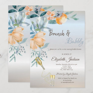 Dust Brunch Roses,Wine,Silver Bridal Shower  Invitation