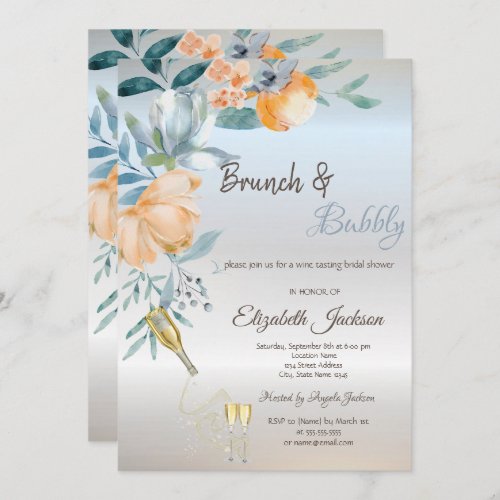  Dust Brunch RosesWineSilver Bridal Shower  Invitation
