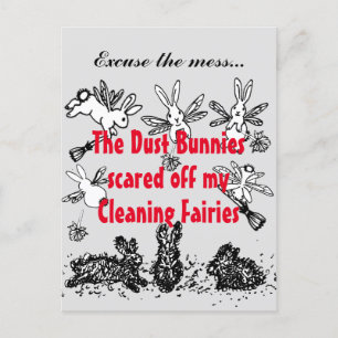Dust Bunny Cleaning Fairy Rabbit Excuse Mess Funny Postcard