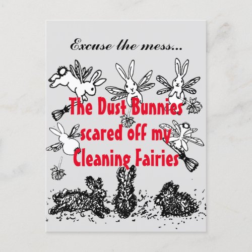 Dust Bunny Cleaning Fairy Rabbit Excuse Mess Funny Postcard