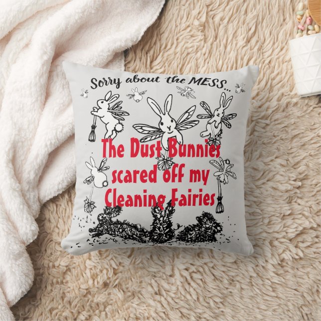 Dust Bunny Cleaning Fairy Rabbit Excuse Mess Funny Throw Pillow (Blanket)