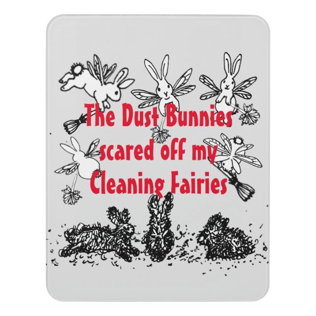 Dust Bunny Cleaning Fairy Rabbit Humorous Funny Door Sign (Contemporary Vert)