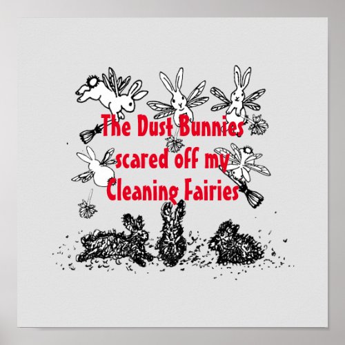 Dust Bunny Cleaning Fairy Rabbit Humorous Funny Poster