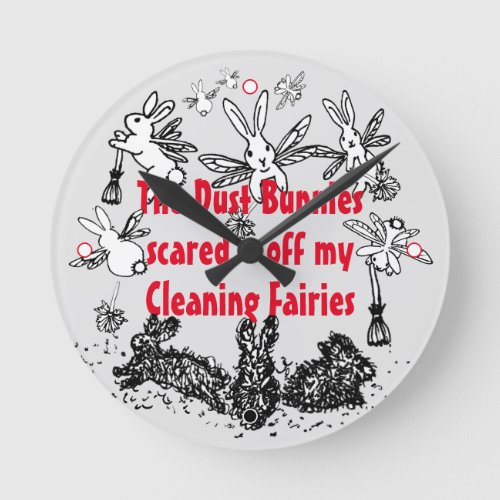 Dust Bunny Cleaning Fairy Rabbit Humorous Funny Round Clock