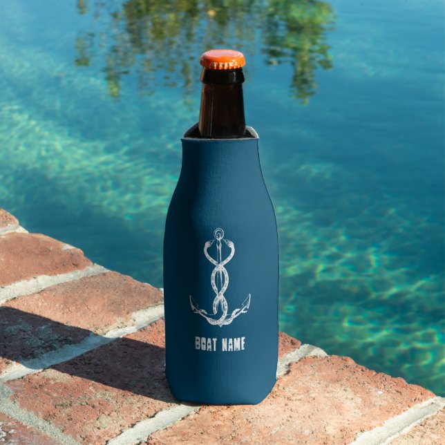 Dust Nautical Boat Name Anchor Blue Bottle Cooler (In Situ Pool)