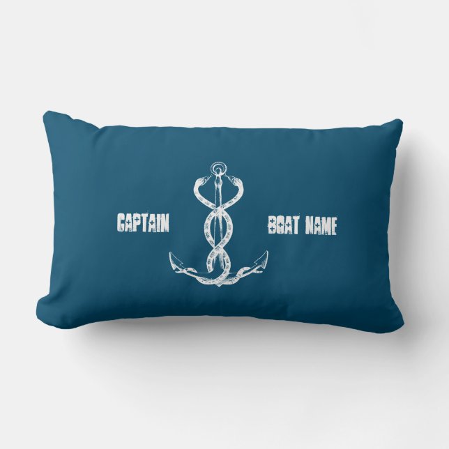Dust Nautical Boat Name Anchor Blue Lumbar Pillow (Front)