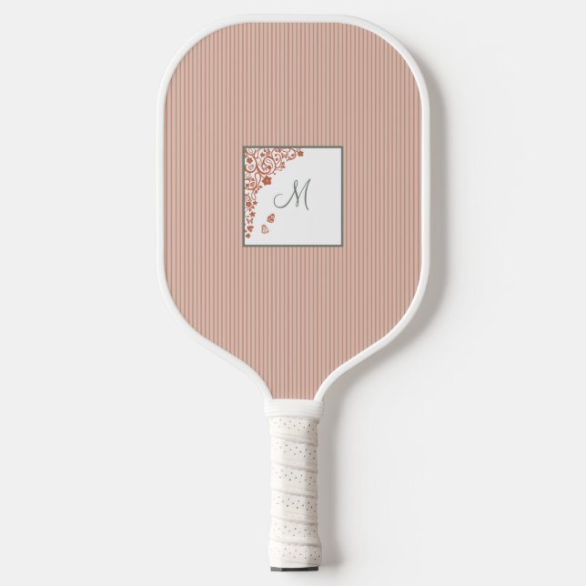  Dust Peach Stripe Terracotta Butterfly Monogram Pickleball Paddle (Front)