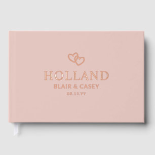 Dust Pink Interlocked Hearts Romantic Wedding Foil Guest Book
