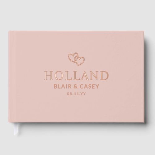 Dust Pink Interlocked Hearts Romantic Wedding Foil Guest Book