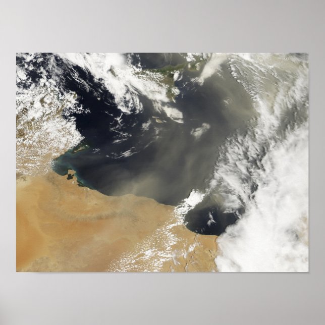 Dust plumes blowing off the north African coast Poster (Front)