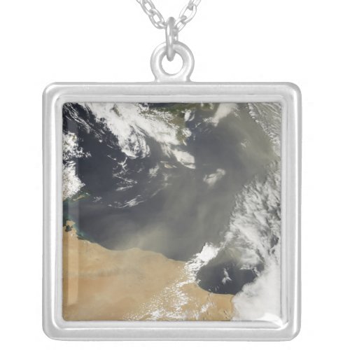 Dust plumes blowing off the north African coast Silver Plated Necklace