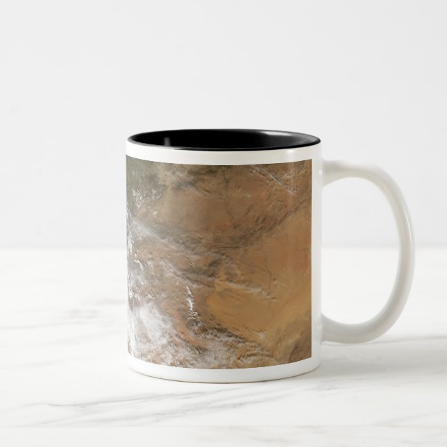 Dust plumes off the Moroccan coast Two-Tone Coffee Mug (Right)