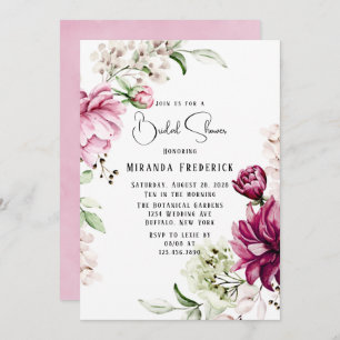 Dust Rose and Blush Pink Paint Peony Bridal Shower Invitation