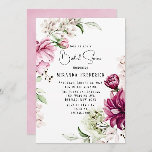 Dust Rose and Blush Pink Paint Peony Bridal Shower Invitation