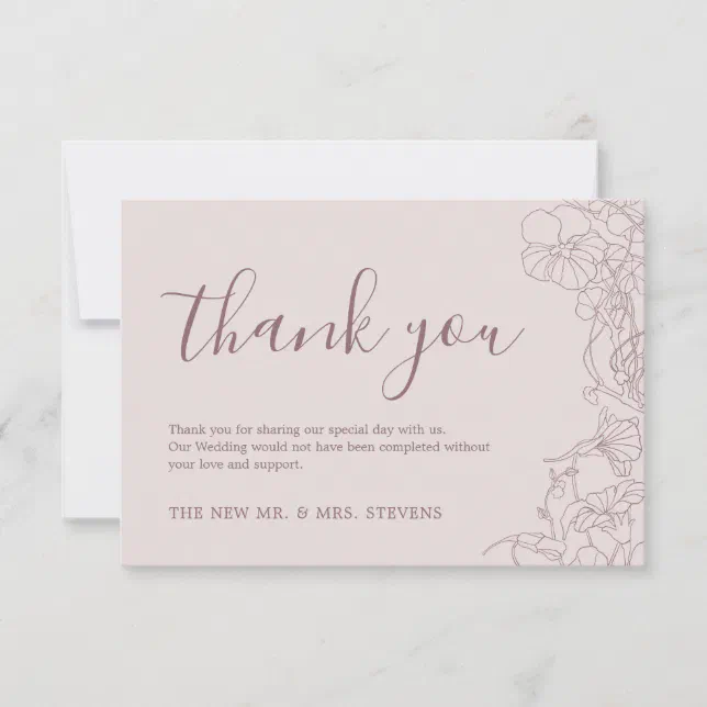 Dust Rose Mauve Floral Wedding Thank You Card | Zazzle
