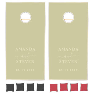 Dust Sage Couple Names with Wedding Date Cornhole Set