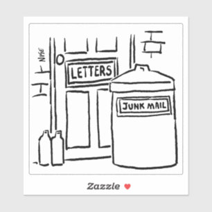 Dustbin Ready for Junk Mail Cartoon. Sticker
