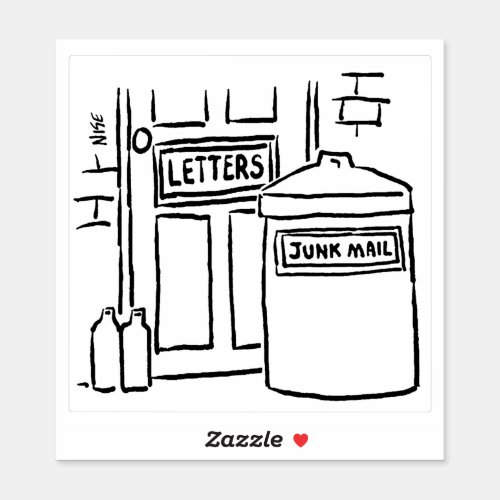 Dustbin Ready for Junk Mail Cartoon Sticker
