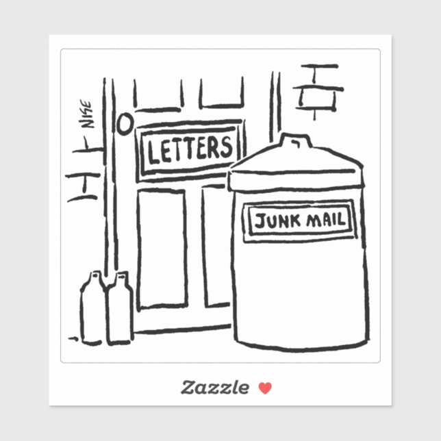 Dustbin Ready for Junk Mail Cartoon. Sticker (Sheet)