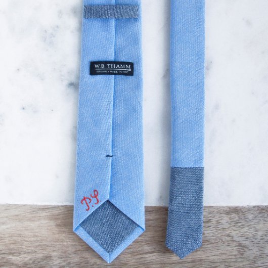 Dustin - Chambray Sky Blue Men's Skinny Necktie (Back)