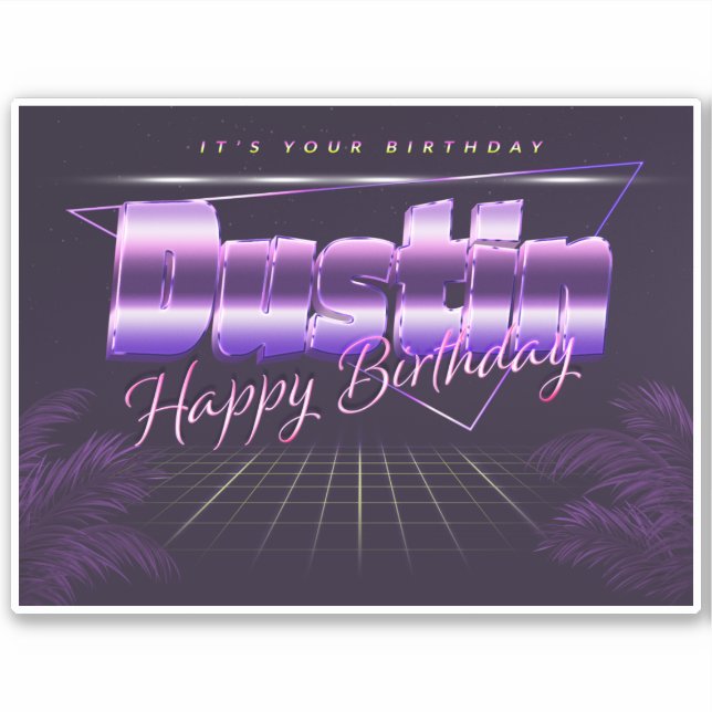 Dustin Name First name lila retro Sticker Birthday (Front)