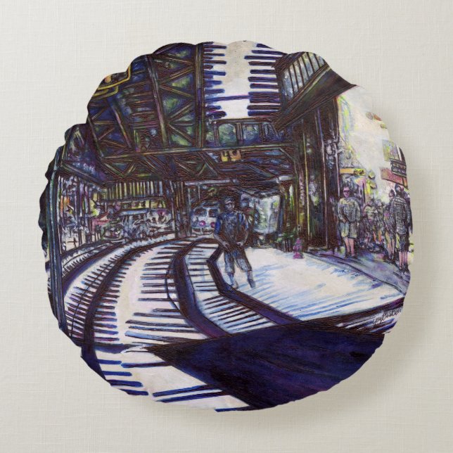 Dusting the Piano Round Pillow (Front)