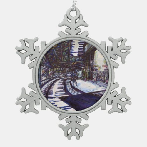 Dusting the Piano Snowflake Pewter Christmas Ornament