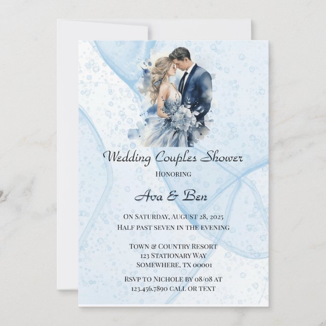 Dusty Alcohol Ink Floral Wedding Couples Shower Invitation (Front)