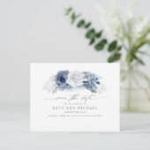 Dusty and Navy Blue Floral Boho Save the Date Postcard (Standing Front)