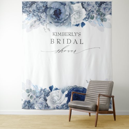 Dusty and Navy Blue Floral Bridal  Baby Shower Tapestry