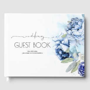 Dusty and Navy Blue Floral Wedding Guest Book