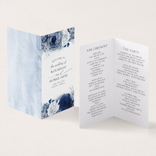 Dusty and Navy Blue Floral Wedding Programs