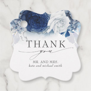 Dusty and Navy Blue Flowers Wedding Thank You Favor Tags
