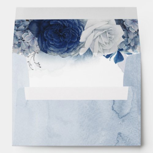 Dusty and Navy Blue Romantic Modern Watercolor Envelope